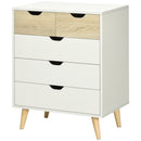 Cassettiera a 5 Cassetti per Camera da Letto con Maniglie Intagliate 60x40x77,5 cm in Legno Melaminico e Legno di Pino Bianco