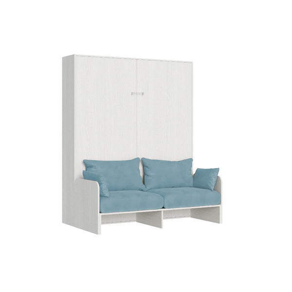 Letto Matrimoniale A Scomparsa 160 Kentaro Con Divano Bianco Frassino e Azzurro sconto