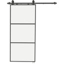 Porta Scorrevole Esterna Muro 91,4x203,2 cm Sistema Soft-close Stile Industriale Impermeabile in Vetro Satinato Nero      