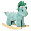 Cavallo a Dondolo per Bambini 3-6 Anni 64x30x54 cm a Forma di Triceratopo con Suoni Realistici in Peluche Verde Scuro      