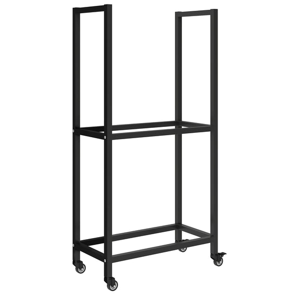 acquista Portalegna da Esterno e Interno 60x30x119 cm a Due Livelli con Ruote in Acciaio Rinforzato Nero