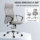 Sedia Ergonomica da Ufficio Girevole 63x65x109-119 cm con Schienale a Rete Grigio Chiaro   