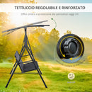 Dondolo 3 Posti da Giardino 172x110x155 cm in Metallo e Textilene Nero