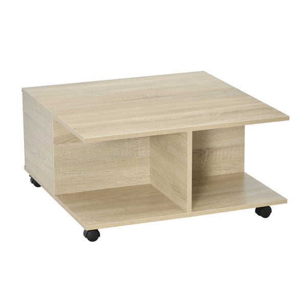 prezzo Couchtisch 2 Schubladen 2 Regale 70 x 70 x 35 cm mit Holzrollen