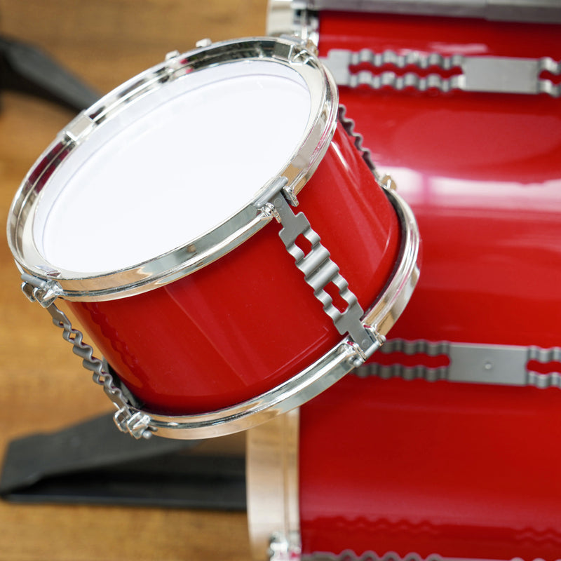 Batteria Musicale Giocattolo per Bambini Grancassa 4 Tamburi e Piatti con Bacchette e Sgabello Rosso  