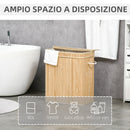 Cesto Portabiancheria da 90L Pieghevole con 2 Scomparti 54,2x35,2x59,5 cm in Bambù  