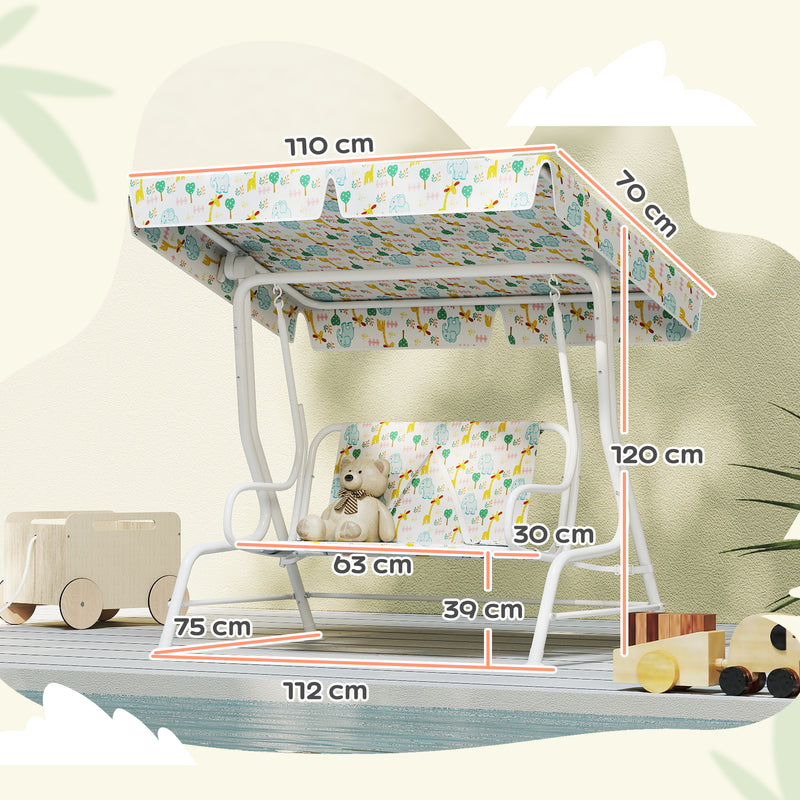 Dondolo per Bambini da Giardino a 2 Posti 112x75x120 cm con Cinture di Sicurezza Bianco   