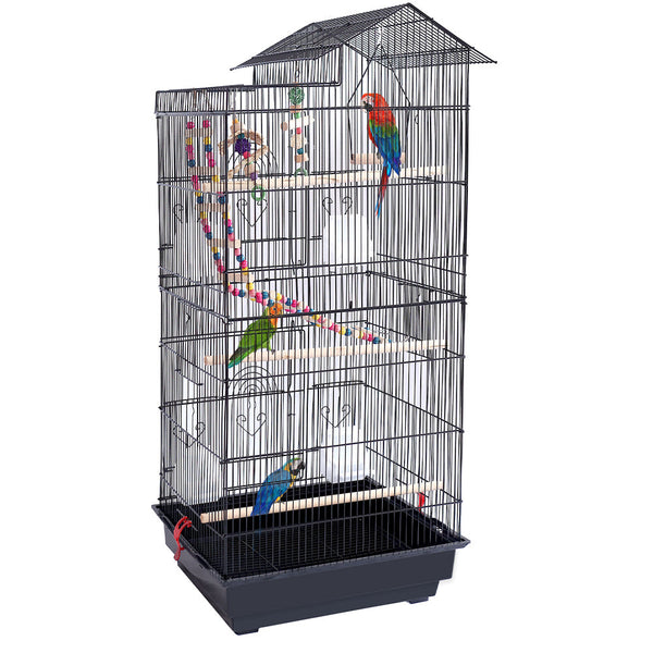 sconto Gabbia Voliera Nera per Uccelli Volatili Pappagalli con 2 Aperture e Giocattoli