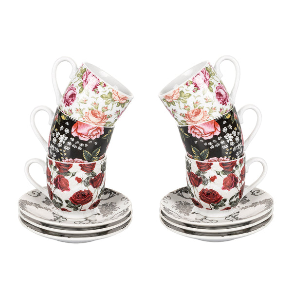Set 6 Tazzine da Caffè con Piattino Ø5,5x6 cm in Porcellana VdE Tivoli 1996 Rose Baroque online