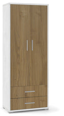 Armadio 2 Ante 2 Cassetti 71x182x41 cm Ossido Bianco/Noce Stelvio
