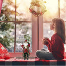 Statuina Babbo Natale 40 cm con Sacco Regali e Lanterna Vestiti in Tessuto Bordeaux      