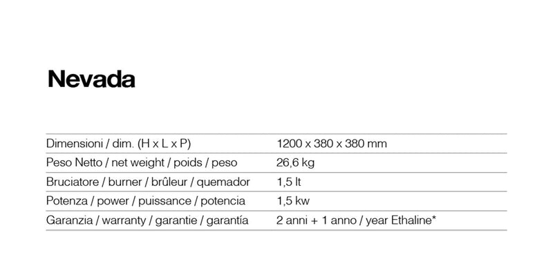 Camino a Bioetanolo da Pavimento 38x38x121 cm 1500W 1,5L Nevada Nero 