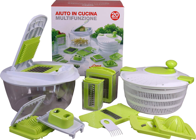 Set 20 Accessori Cucina Multifunzione Collection Bianco e Verde