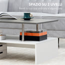 Tavolino da Salotto 2 Livelli 90x60x42 cm in Truciolato e Acciaio Inox Bianco e Cemento