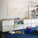 Contenitore scatola portagiochi 23x26x28 cm con coperchi leone gufo bimba razzo Blu
