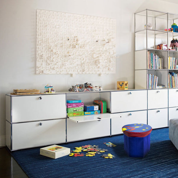 sconto Spielzeugkiste Behälter 23x26x28 cm mit Deckel Löwe Eule Mädchen Rakete Blau