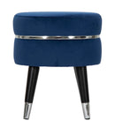 Pouf Poggiapiedi Ø35x40,5 cm in Legno e Tessuto Vellutato Blu
