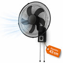 Ventilatore da Muro Ø43 cm Raffrescatore Silenzioso 65W 3 Velocità Installazione a Parete in Metallo Nero      