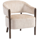Poltrona da Camera Rivestita in Ciniglia con Struttura e Gambe in Legno Massello Beige      