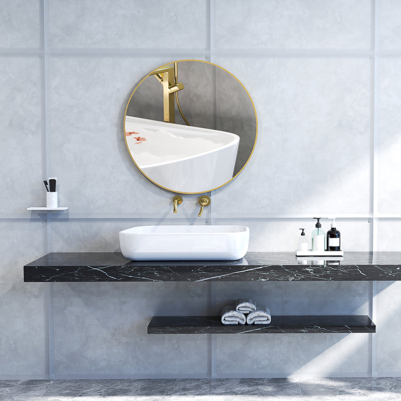 Specchio Rotondo Ø70x2.5 cm con Superficie Antiurto e Struttura in Acciaio Oro   