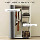 Stand Appendiabiti 80x40x128 cm con 4 Ruote Ripiani Aperti Asta per Vestiti e Tende per Guardaroba in Pannello di Particelle Bianco      