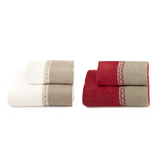 Schwamm-Set 4-teilig Gesicht + Gästetücher mit Volant und Leinenspitze Garrini Bryanna Bordeaux sconto