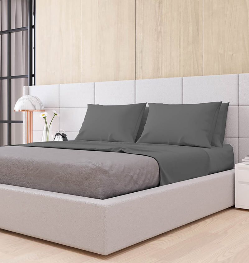Set Lenzuola Matrimoniale Sopra Sotto e Federe Tinta Unita Fumo