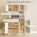 Credenza da Cucina 100x40x173A cm con Stazione di Ricarica Piano per Microonde 4 Rastrelliere per Spezie in MDF Bianco      