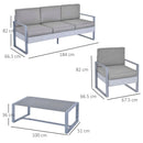 Set da Giardino Divano 2 Poltrone e Tavolino in Alluminio Grigio