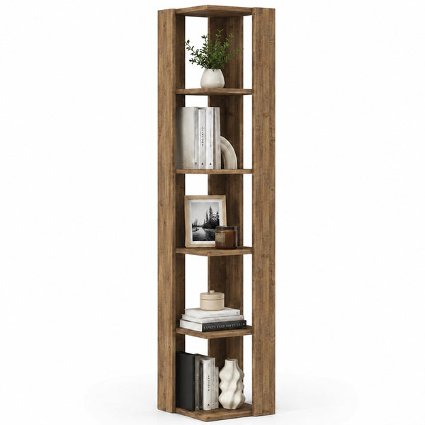 prezzo Libreria Angolare 34x34x161 cm Scaffale Salvaspazio 5 Ripiani in Legno Rovere