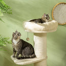 Tiragraffi per Gatti Alto 105 cm con Palo Graffiatoio in Sisal Cestino Pallina Sospesa in Peluche Beige      