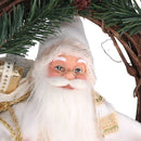 Babbo natale in tessuto su ghirlanda bianco e oro cm xh32/49