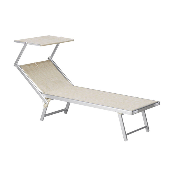 Deluxe-Sonnenliege aus Aluminium und Textilene mit beigem Melange-Sonnenschutz acquista