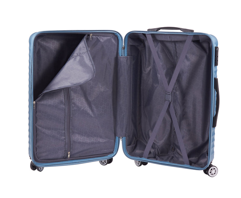 Set 3 Valigie Trolley Rigido 4 Ruote con Combinazione in ABS Ravizzoni Svezia Blu Acciaio