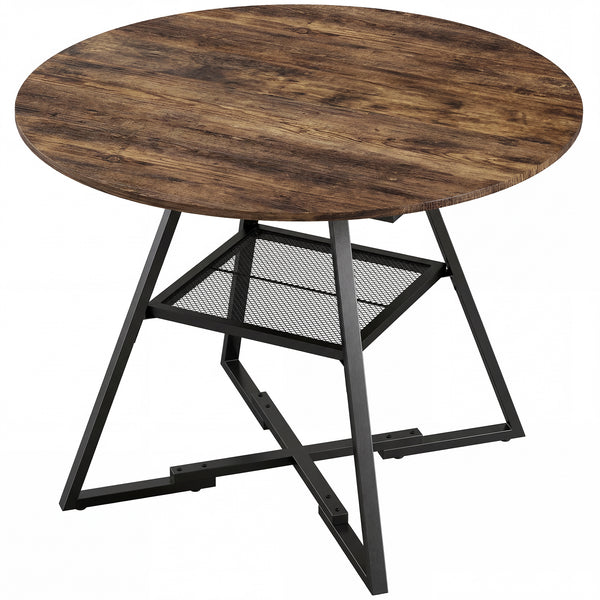 online Tavolo da Pranzo 4 Posti Ø100x76 cm Stile Industriale con Ripiano in Metallo Marrone Rustico