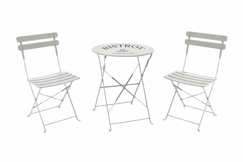 Set da Giardino Pieghevole in Ferro con Tavolo e 2 Sedie Soriani Bistrot Bianco