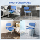 Sedia Comoda 5 in 1 per Anziani e Disabili per WC e Doccia 61x54x86-102A cm e Secchio Rimovibile in Acciaio e Plastica Celeste      
