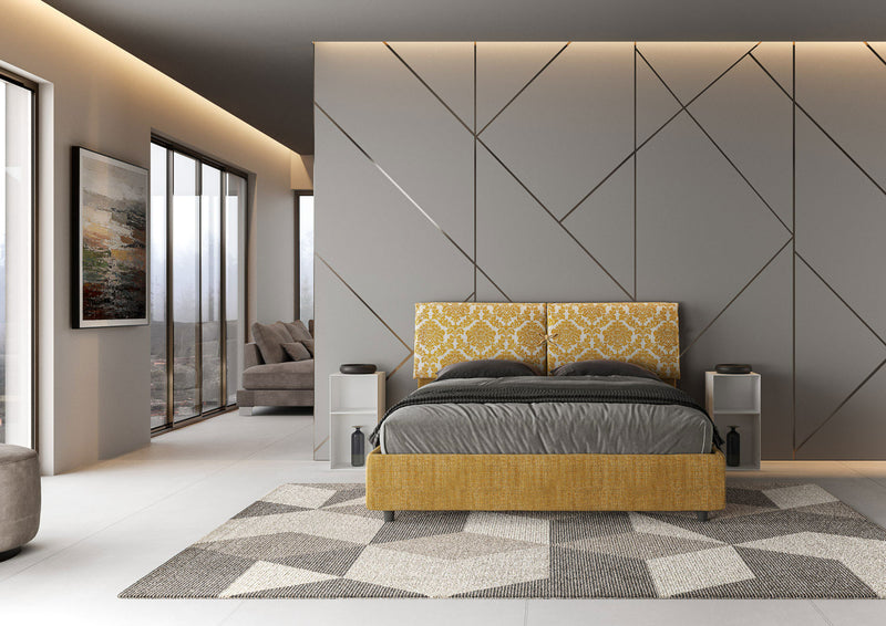 Letto Matrimoniale con Testata e Alzata Comoda Imbottito in Tessuto Agata Mados Giallo Varie Misure