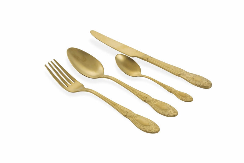 Servizio Set di Posate 24 Pezzi in Acciaio Satinato Villa d'Este Home Tivoli Wonderland Oro