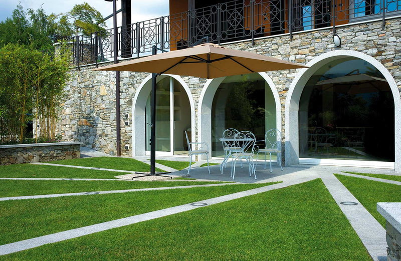 Ombrellone da Giardino Decentrato in Alluminio 2,40x3,30m con Manovella Vorghini Poli Antracite e Sabbia