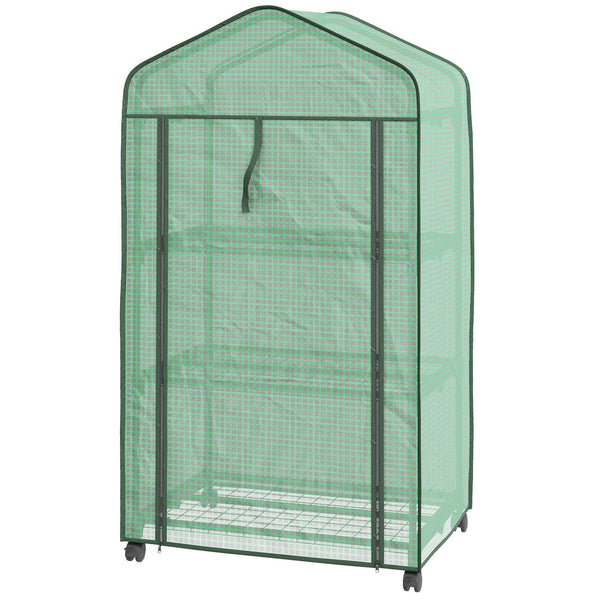 Mini Serra da Giardino con Copertura in PE 69x49x130cm 3 Ripiani e Ruote Verde prezzo