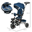 Triciclo a Spinta Seggiolino Reversibile per Bambini 110x58x100 cm Blu e Bianco