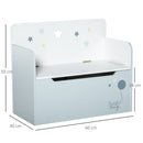 Panca Contenitore Portagiochi con Schienale in Legno 60x30x50 cm Azzurro  