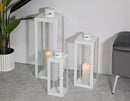 Lanterne White Set 3 Pz 22x22x66 cm - 18x18x49,5 cm - 14x14x39 cm in Ferro e Vetro Bianco      