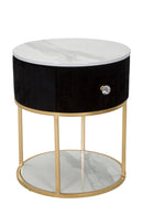 Comodino 1 Cassetto Ø42x48 cm in Metallo con Piano in Simil Marmo