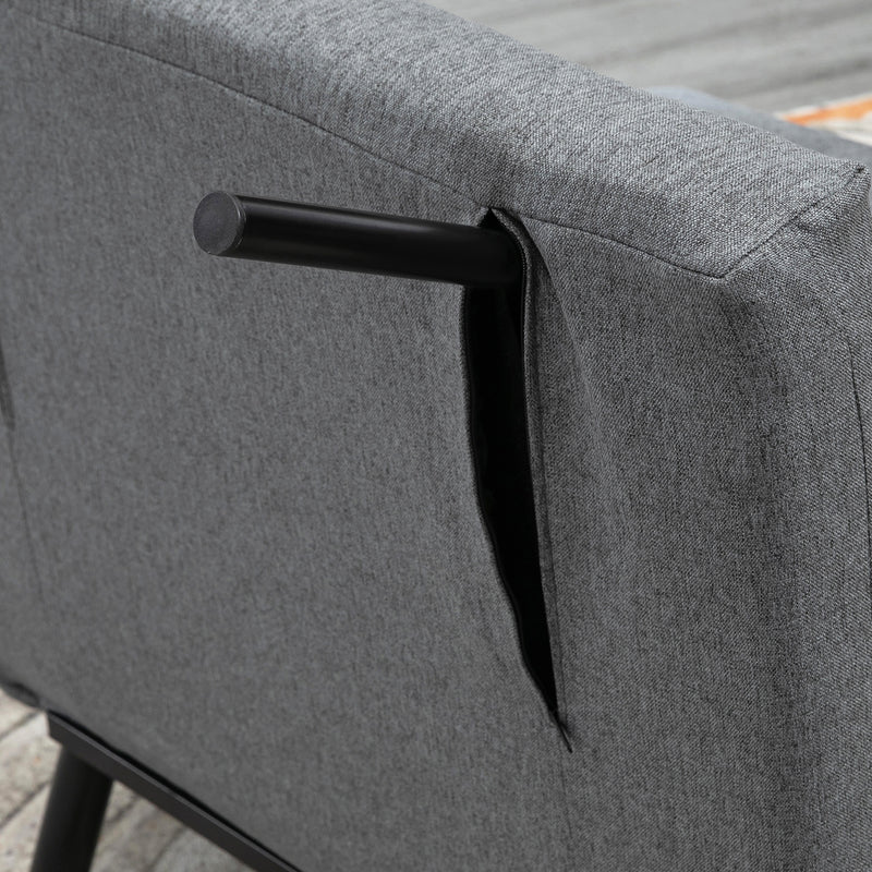 Poltrona Letto Reclinabile in 5 Posizioni 75x70x75 cm in Tessuto Effetto Lino e Acciaio Grigio      