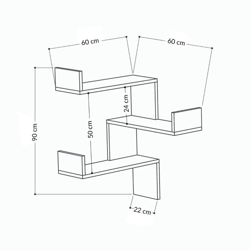 Libreria Angolare 90x22x60 cm in MDF Luksa Bianco