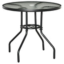 Tavolino da Giardino Ø80x72 cm Piano in Vetro con Foro in Metallo Nero      