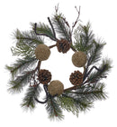 Corona Natalizia Fuoriporta Ø38 cm con Pigne e Sfere di Lana Beige