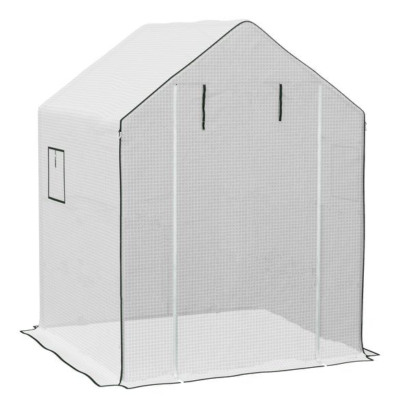 sconto Copertura per Serra da Giardino 140x143x190 cm con Porta a Cerniera e Finestre PE Bianco